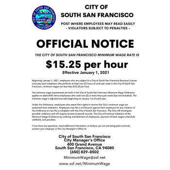 City of South San Francisco Minimum Wage Official Notice